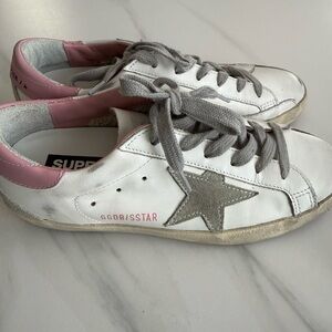 Golden Goose White and Light Pink Super-Star Sneakers